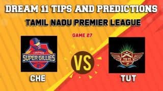 Dream11 Team Chepauk Super Gillies VS Tuti Patriots Match 27 TNPL 2019 TAMIL NADU T20 – Cricket Prediction Tips For Today’s T20 Match CHE vs TUT at Tirunelveli
